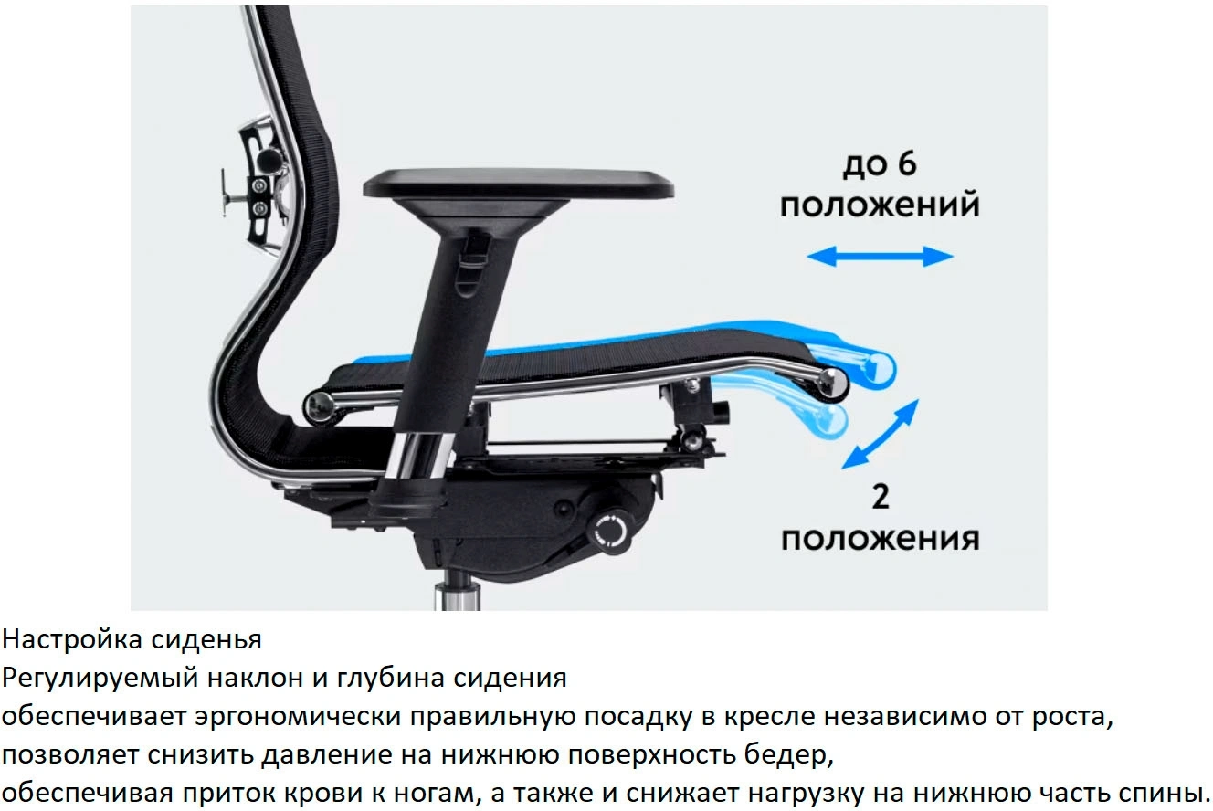 Кресло Метта Samurai S-1 черный сиденье черный сетка/кожа с подголов. крестов. алюминий хром — миниатюра 26