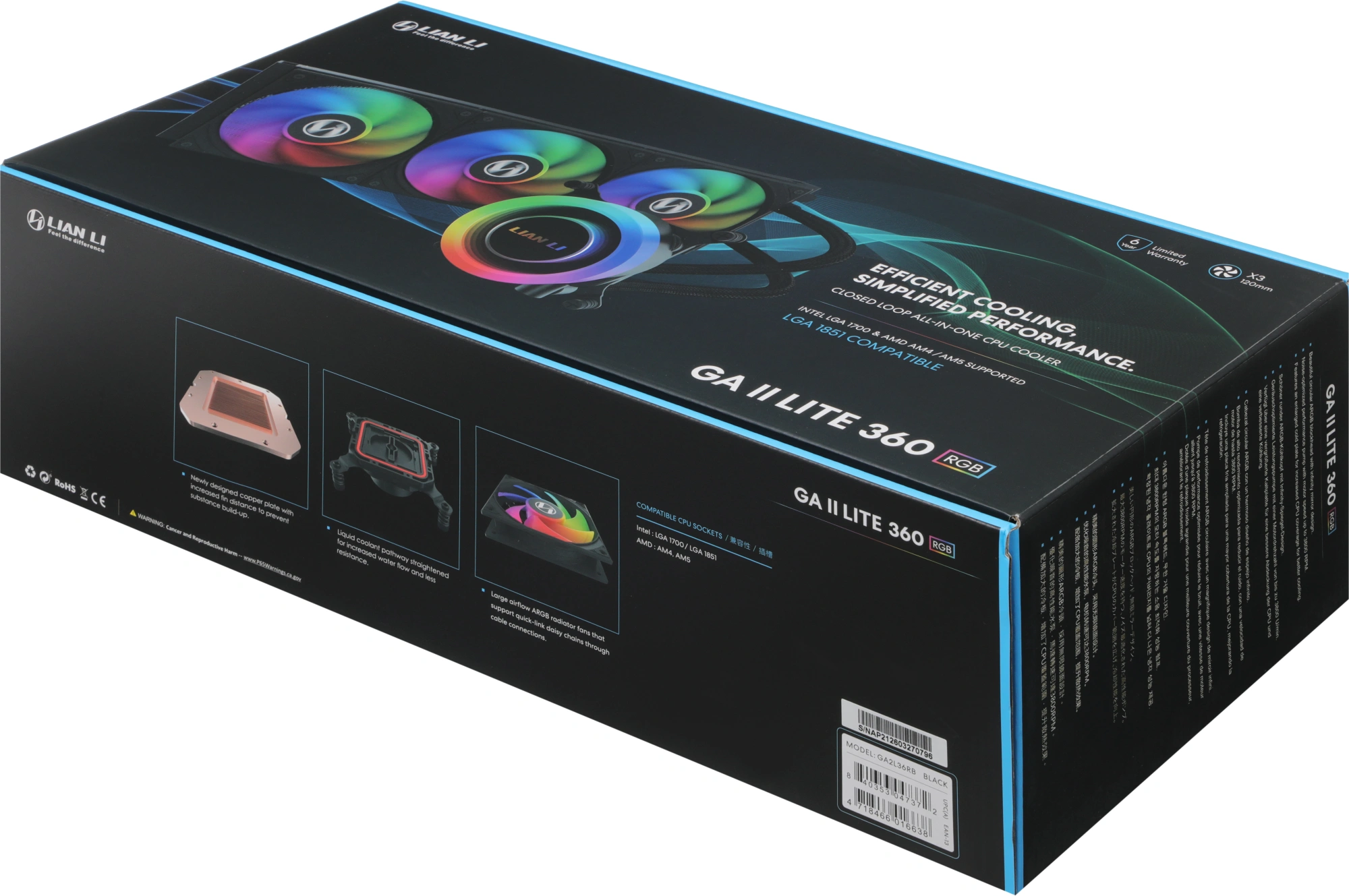 Система водяного охлаждения Lian-Li Galahad II Lite 360R ARGB Soc-AM5/AM4/1700/1851 черный34.8dB Al+Cu Ret (G89.GA2L36RB.R0) — миниатюра 8