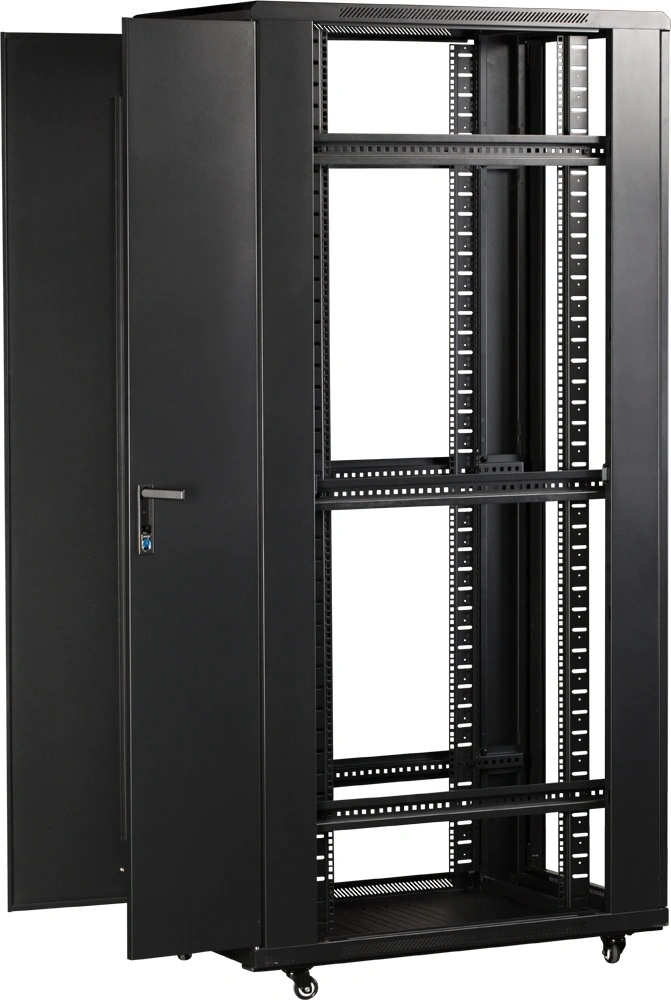Шкаф серверный Lanmaster (TWT-CBB-47U-6X6-G1) напольный 47U 600x600мм пер.дв.стекл металл 2 бок.пан. 800кг черный 526мм 95кг 2277мм IP20 металл — миниатюра 6
