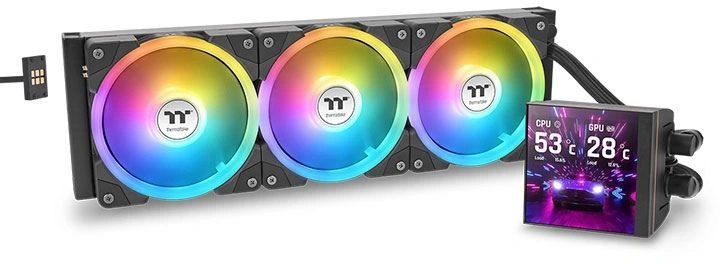 Система водяного охлаждения Thermaltake MAGFloe 360 Ultra ARGB Soc-AM5/AM4/1200/1700/1851 черный 4-pin 30.6-32.5dB Al LCD 355W Ret (CL-W432-PL12SW-A) — фото 1