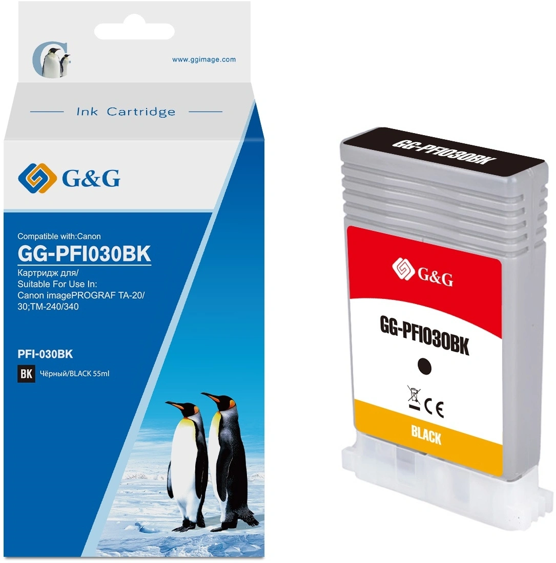 Картридж струйный G&G GG-PFI030BK PFI-030BK черный (55мл) для Canon imagePrograf TA-20/30 TM-240/340 — миниатюра 3