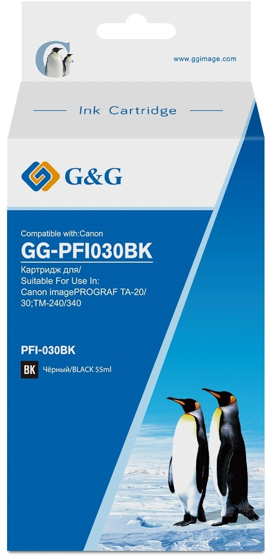 Картридж струйный G&G GG-PFI030BK PFI-030BK черный (55мл) для Canon imagePrograf TA-20/30 TM-240/340 — фото 1