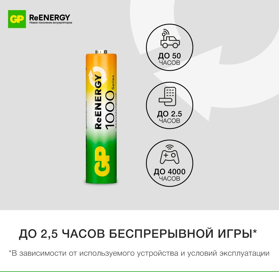 Аккумулятор GP 100AAAHCRGY-CRB10 AAA NiMH 1000mAh (10шт) блистер — миниатюра 6