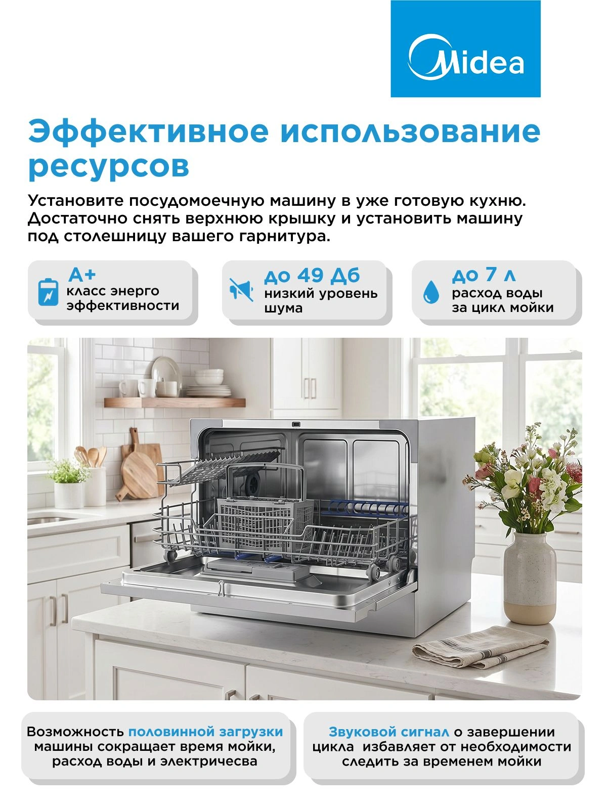 Посудомоечная машина Midea MCFD55S450Wi белый (компактная) — миниатюра 19