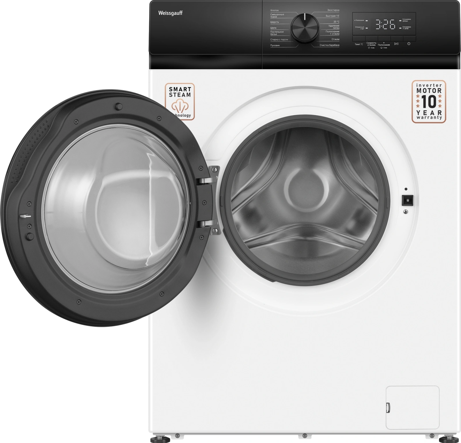 Стиральная машина Weissgauff WM 39106 Inverter Steam класс: A++ загр.фронтальная макс.:6кг белый инвертор — миниатюра 2