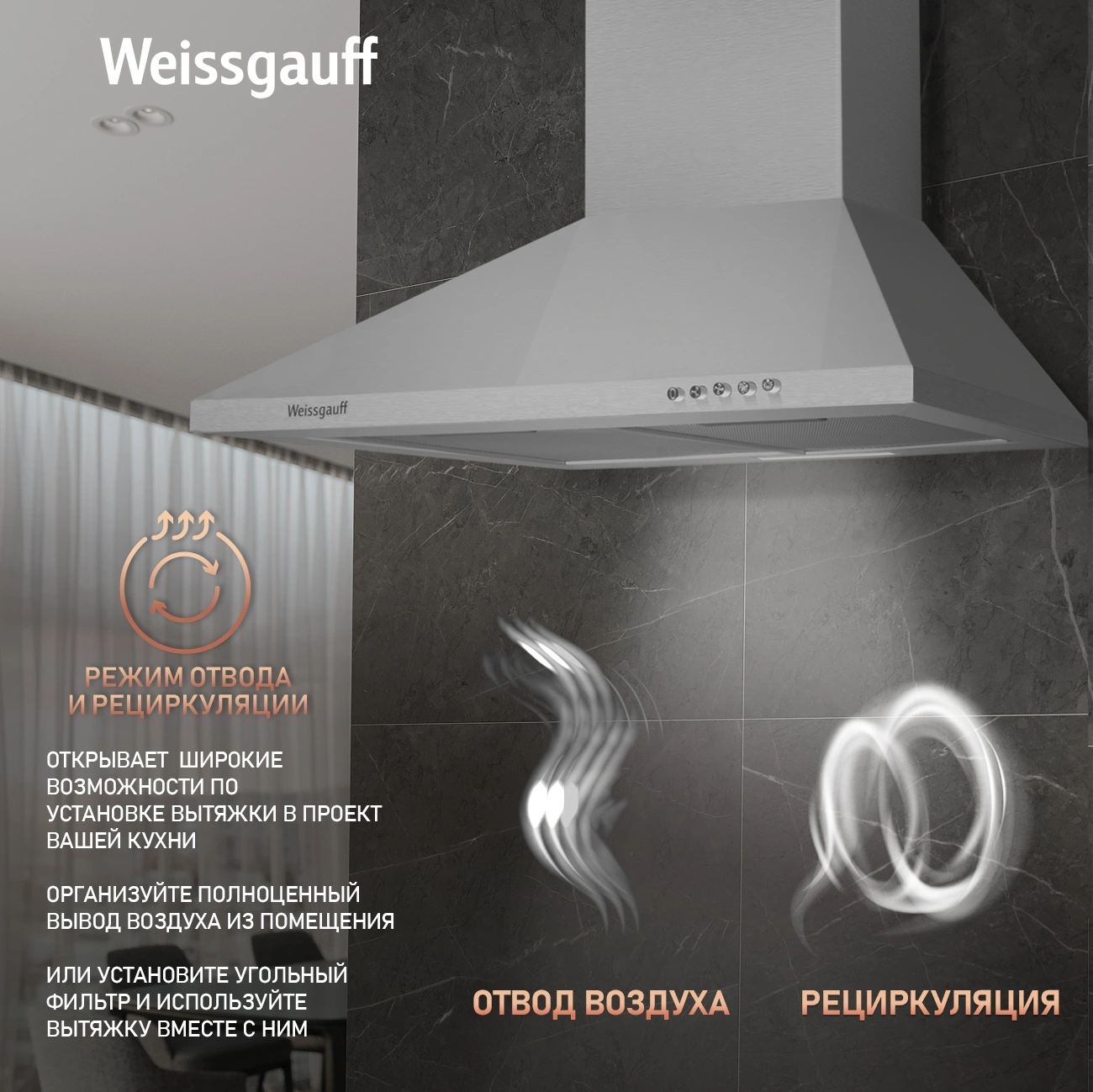 Вытяжка каминная Weissgauff Zosma 50 PB IX нержавеющая сталь управление: кнопочное (1 мотор) — миниатюра 12