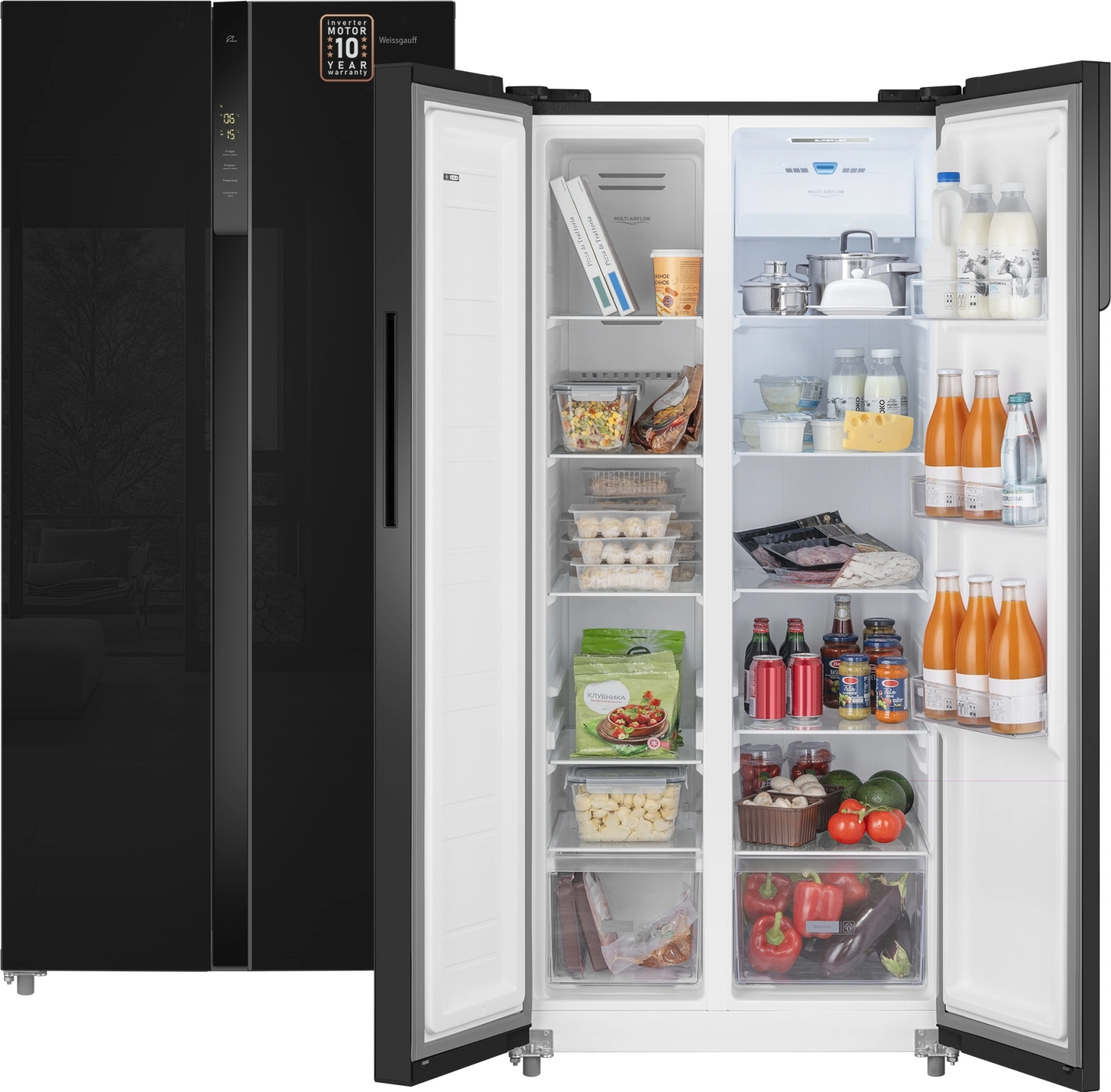 Холодильник Weissgauff WSBS 500 Inverter NoFrost 2-хкамерн. черный стекло инвертер — фото 1