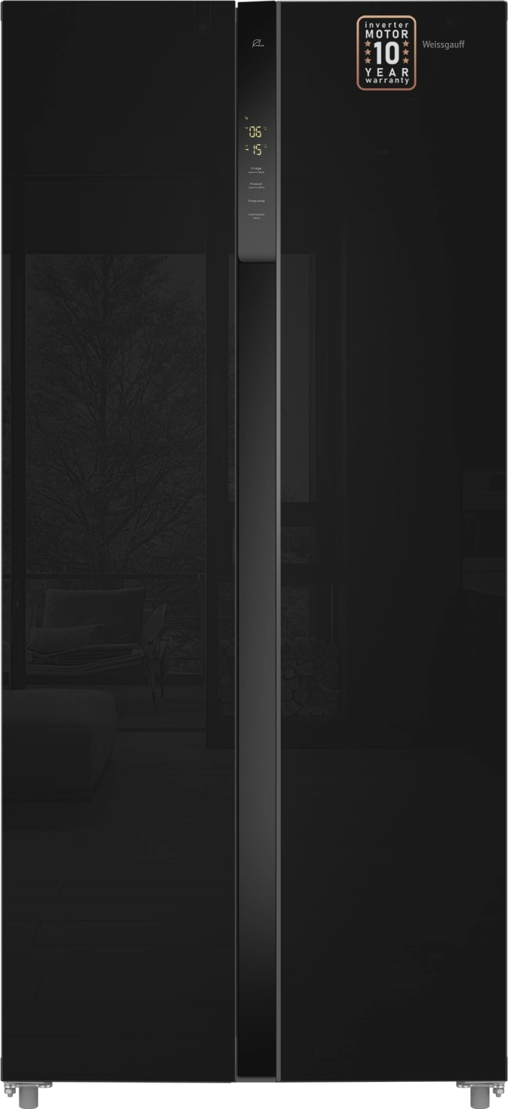 Холодильник Weissgauff WSBS 500 Inverter NoFrost 2-хкамерн. черный стекло инвертер — миниатюра 2