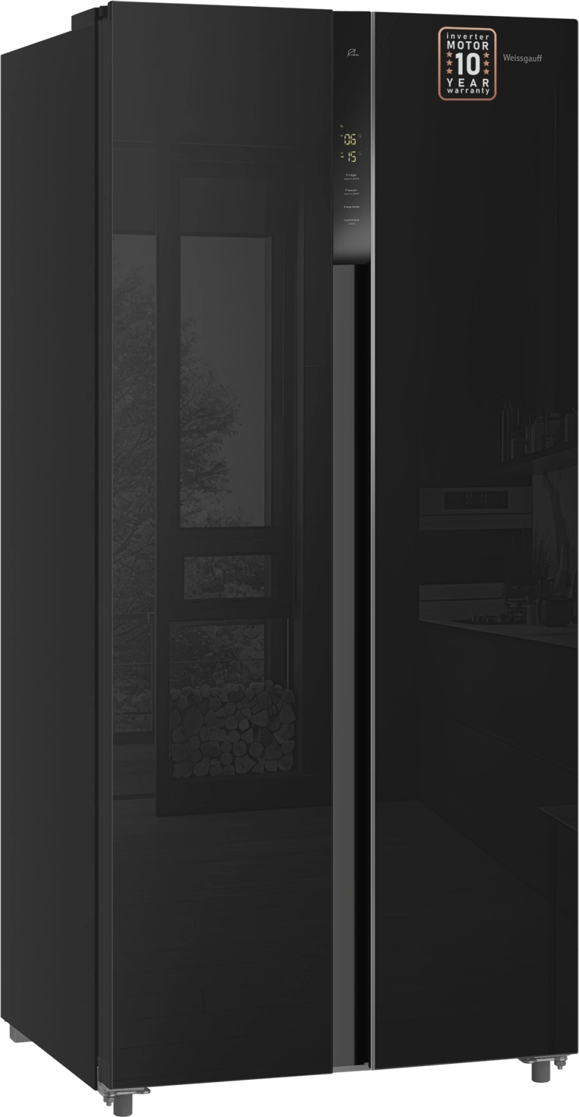 Холодильник Weissgauff WSBS 500 Inverter NoFrost 2-хкамерн. черный стекло инвертер — миниатюра 5
