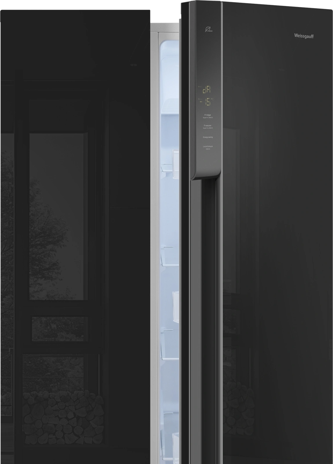 Холодильник Weissgauff WSBS 500 Inverter NoFrost 2-хкамерн. черный стекло инвертер — миниатюра 11