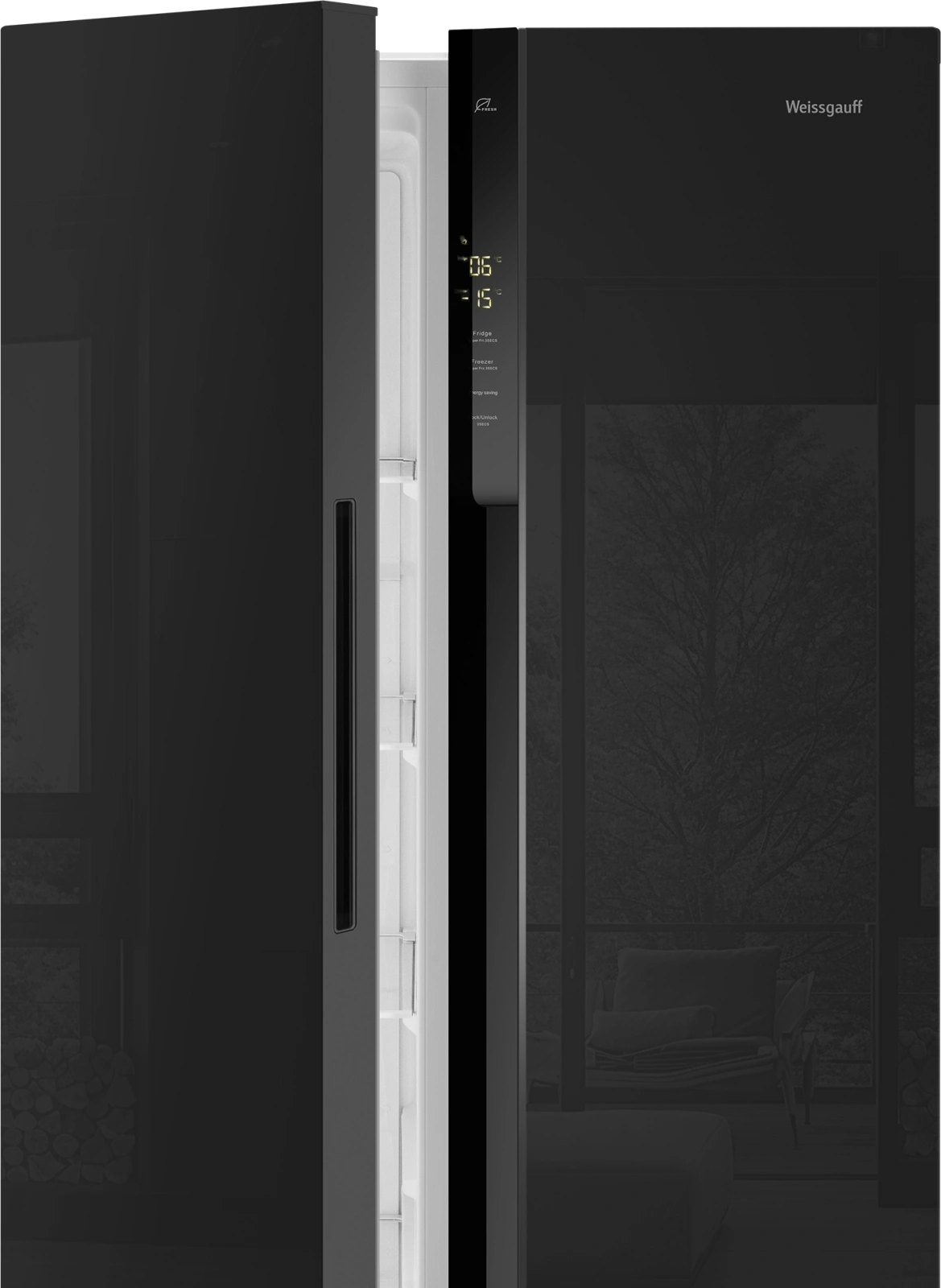 Холодильник Weissgauff WSBS 500 Inverter NoFrost 2-хкамерн. черный стекло инвертер — миниатюра 12