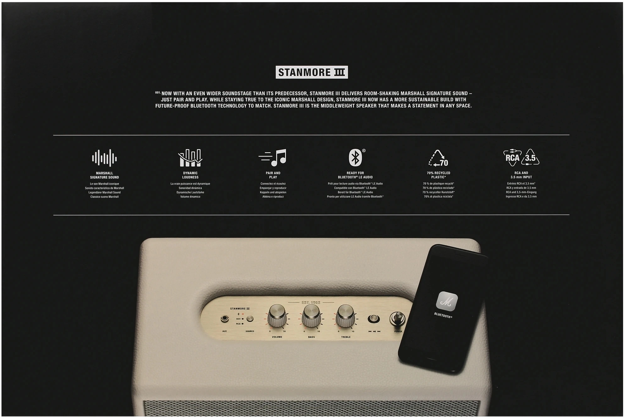 Колонка порт. Marshall Stanmore III бежевый 80W 2.1 BT/3.5Jack 10м — миниатюра 7
