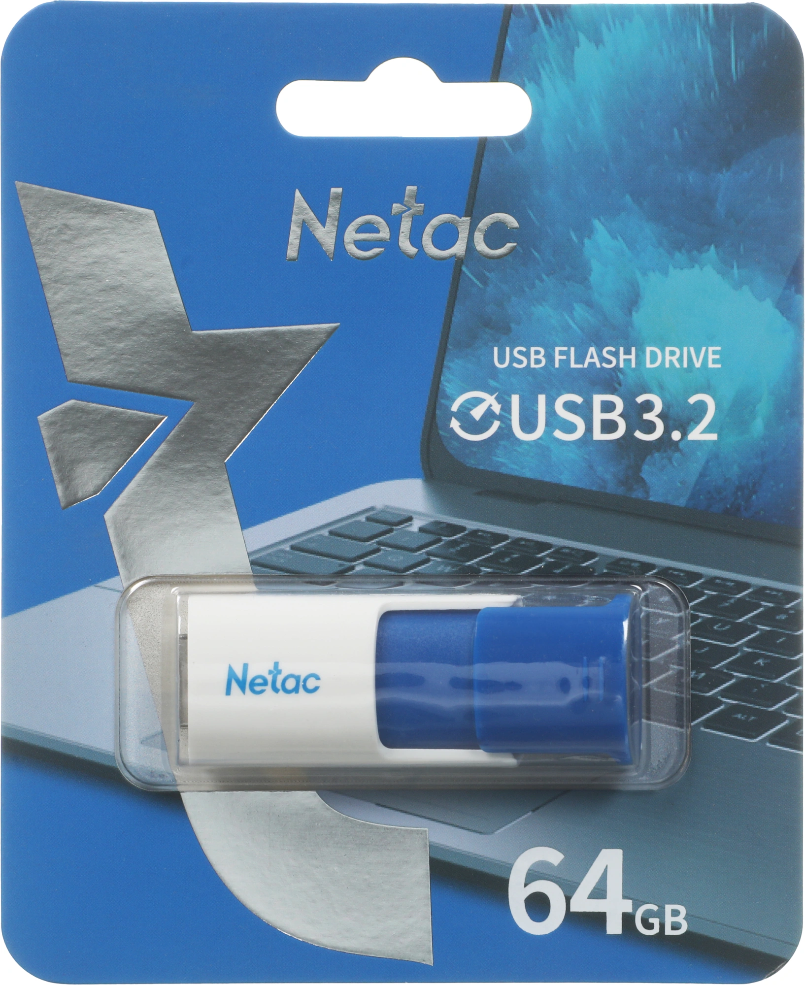 Флеш Диск Netac 64GB U182 NT03U182N-064G-32BL USB3.2 синий/белый — миниатюра 4