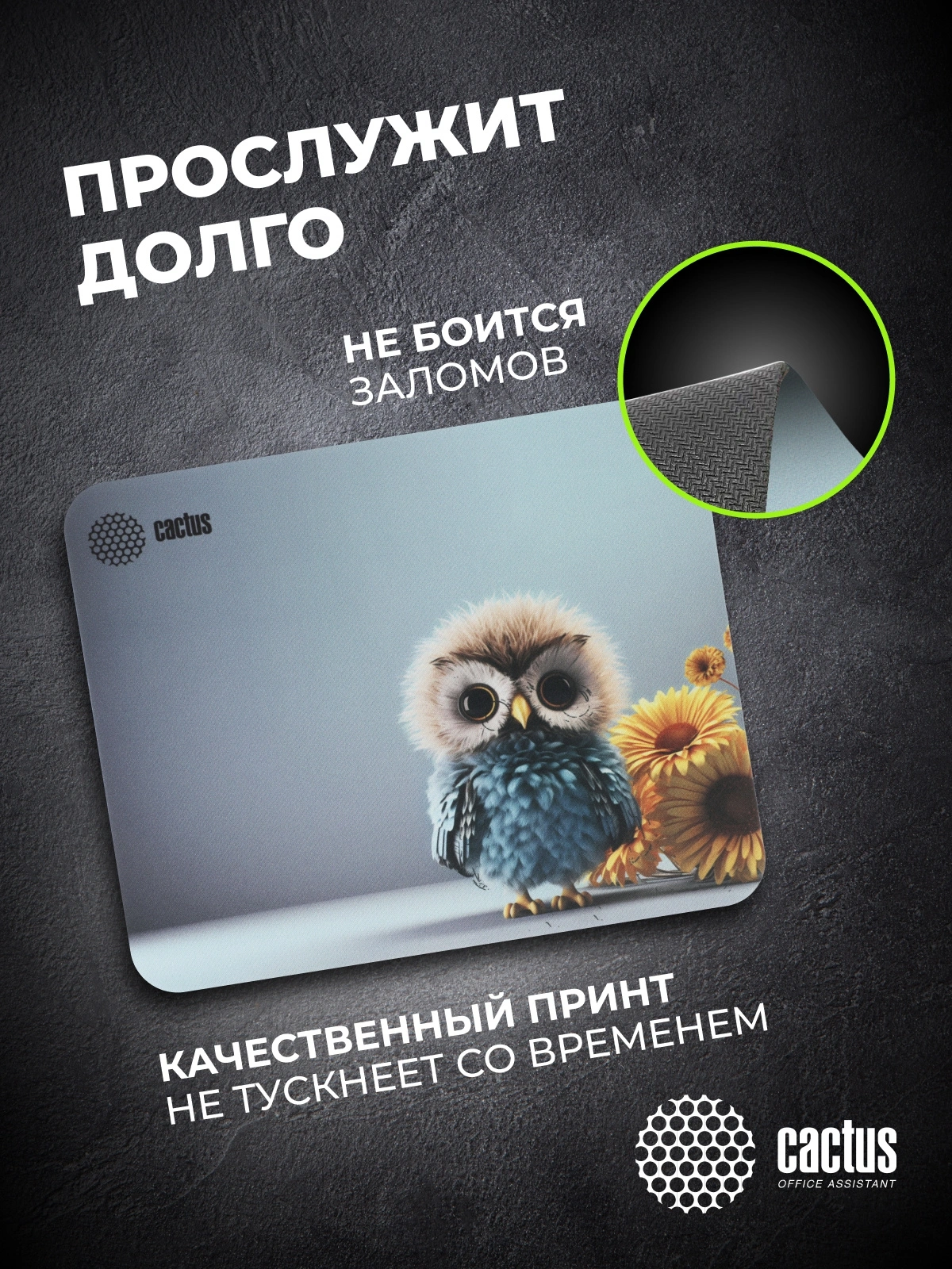 Коврик для мыши Cactus Owl gray рисунок 300x250x3мм (CS-MPC-D12M) — миниатюра 10