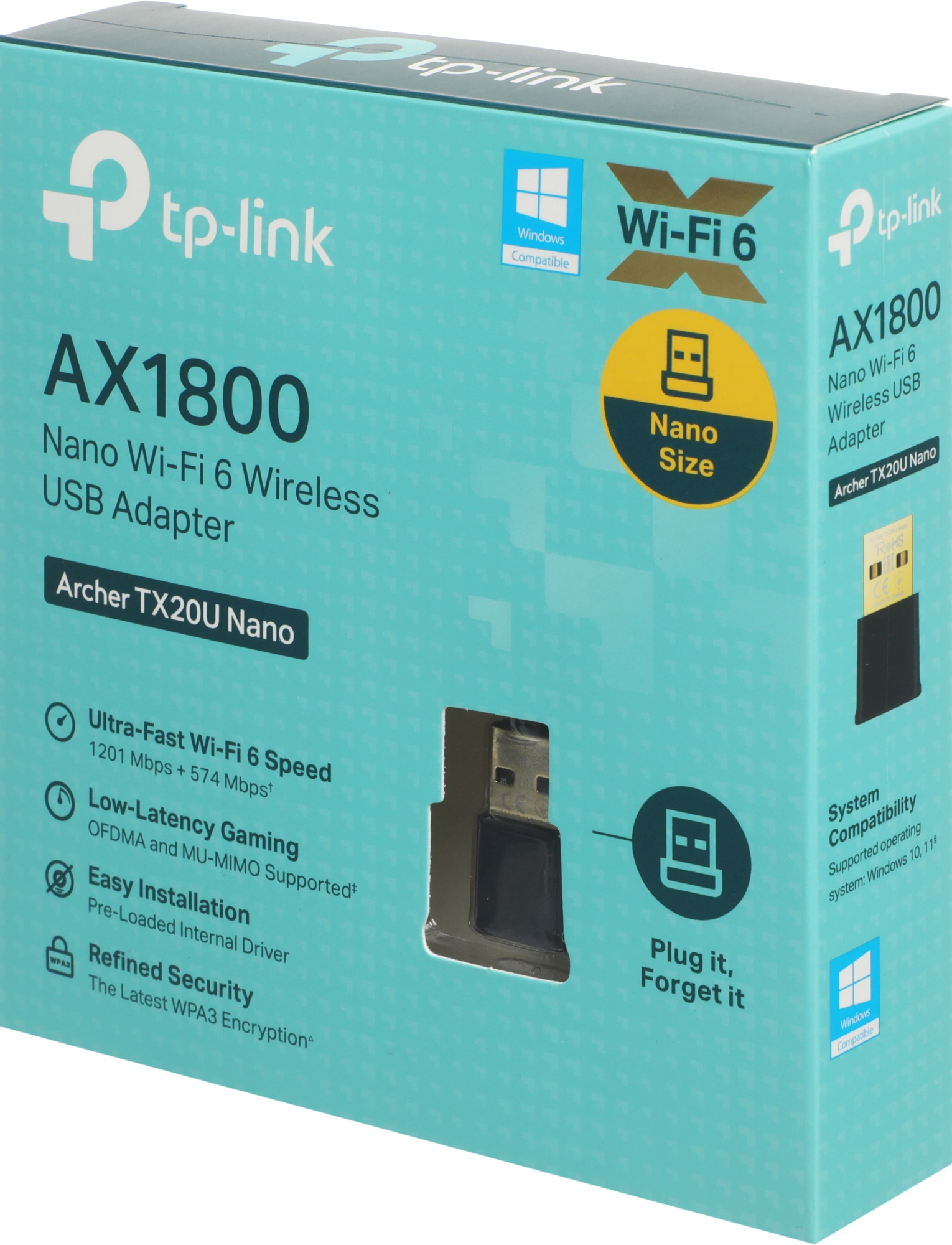Сетевой адаптер Wi-Fi TP-Link Archer TX20U Nano AX1800 USB 2.0 (ант.внутр.) 2ант. — миниатюра 6