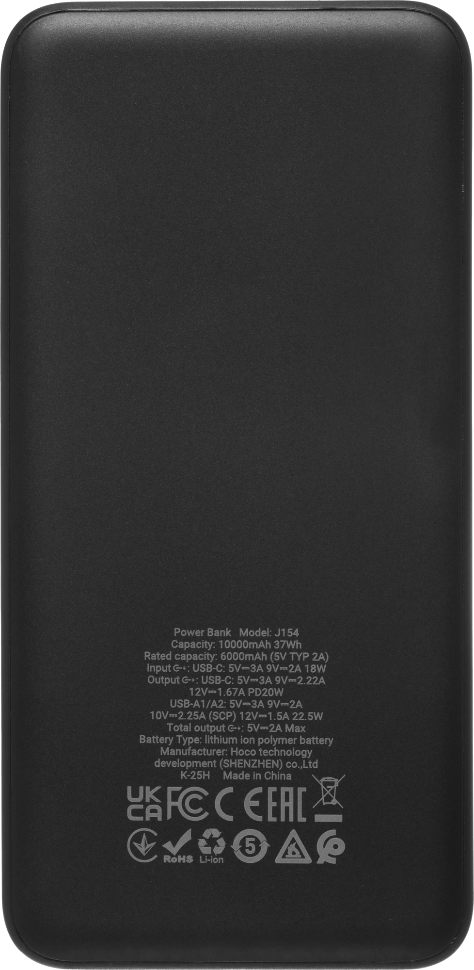Мобильный аккумулятор Hoco J154 10000mAh QC3.0/PD3.0 22.5W 3A 2xUSB-A/USB-C черный (60747) — миниатюра 6