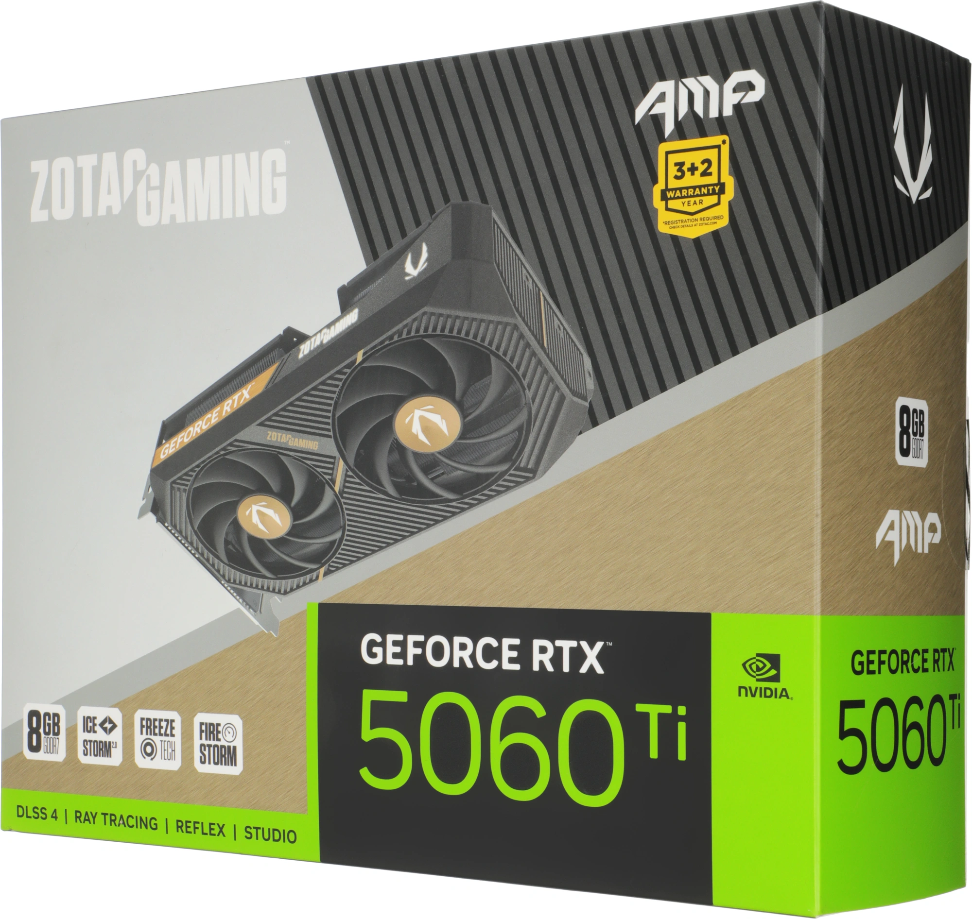 Видеокарта Zotac PCI-E 5.0 RTX 5060TI 8GB AMP NVIDIA GeForce RTX 5060TI 8Gb 128bit GDDR7 2632/28000 HDMIx1 DPx3 HDCP Ret — миниатюра 6