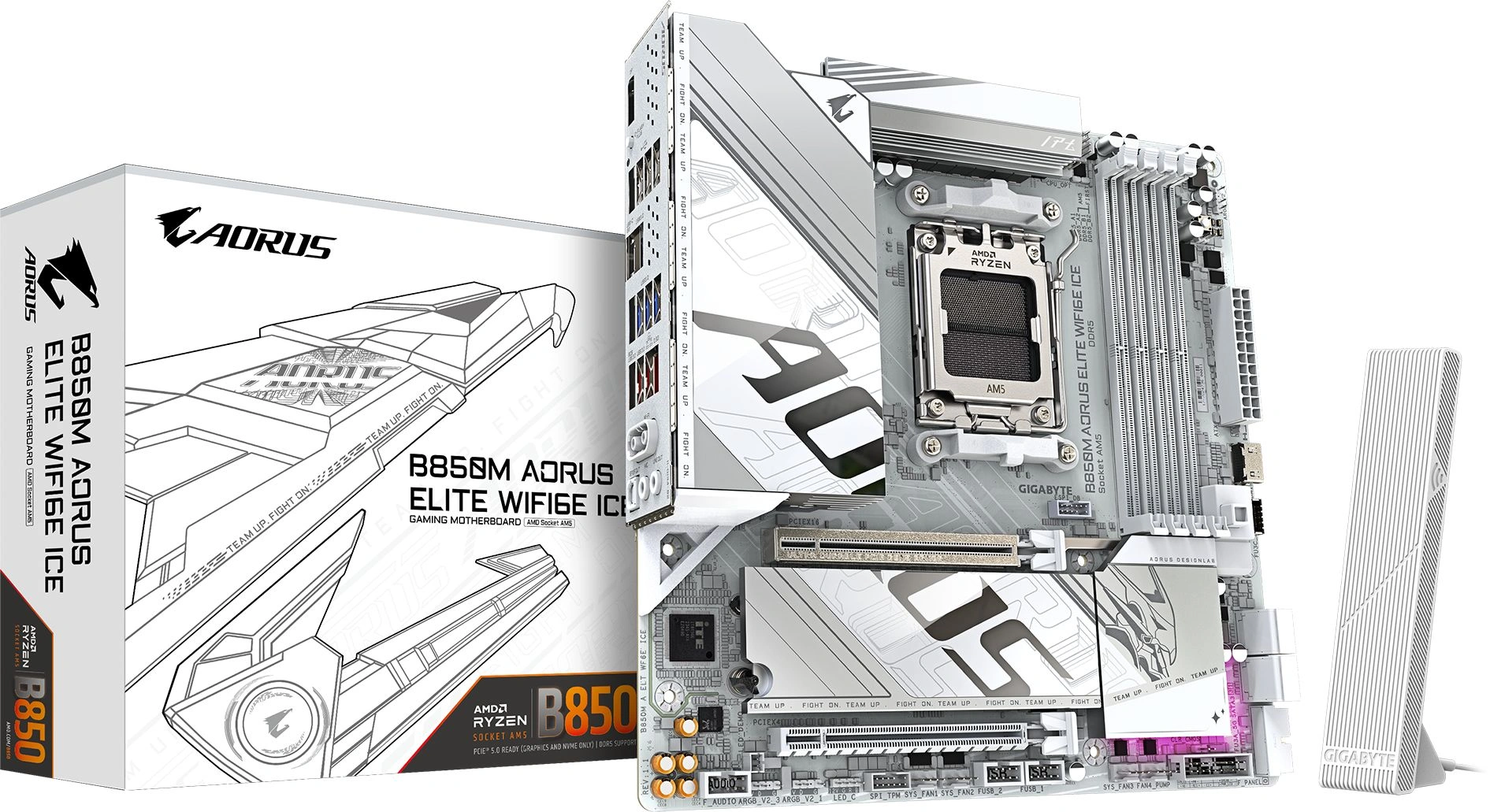 Материнская плата Gigabyte B850M AORUS ELITE WIFI6E ICE Socket AM5 AMD B850 4xDDR5 mATX AC`97 8ch(7.1) 2.5Gg RAID+DP — миниатюра 2