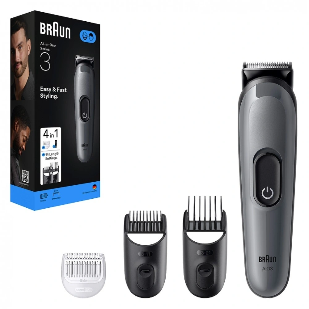 Триммер Braun AIO3500 серый (насадок в компл:3шт) — миниатюра 3