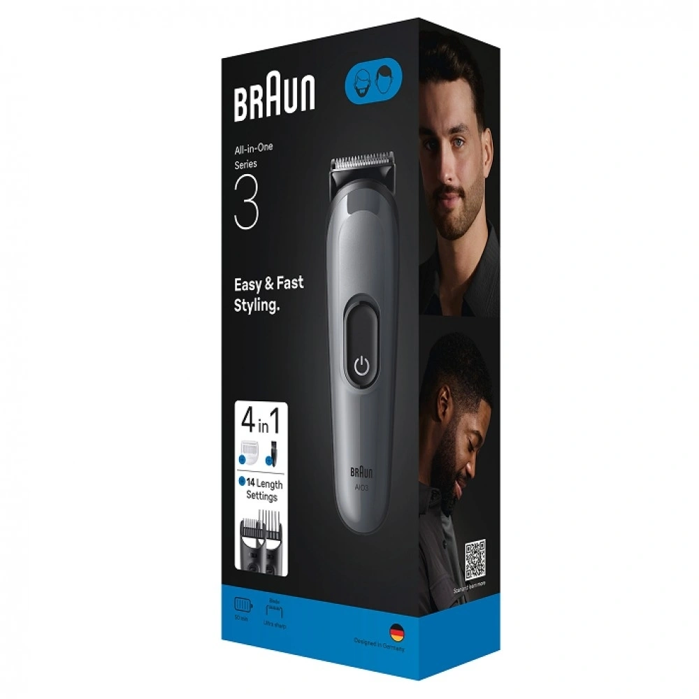Триммер Braun AIO3500 серый (насадок в компл:3шт) — миниатюра 4