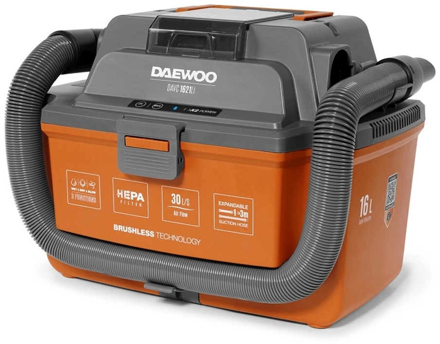 Строительный пылесос Daewoo DAVC 1621Li SET 200Вт (уборка: сухая/сбор воды/выдув) оранжевый — фото 1