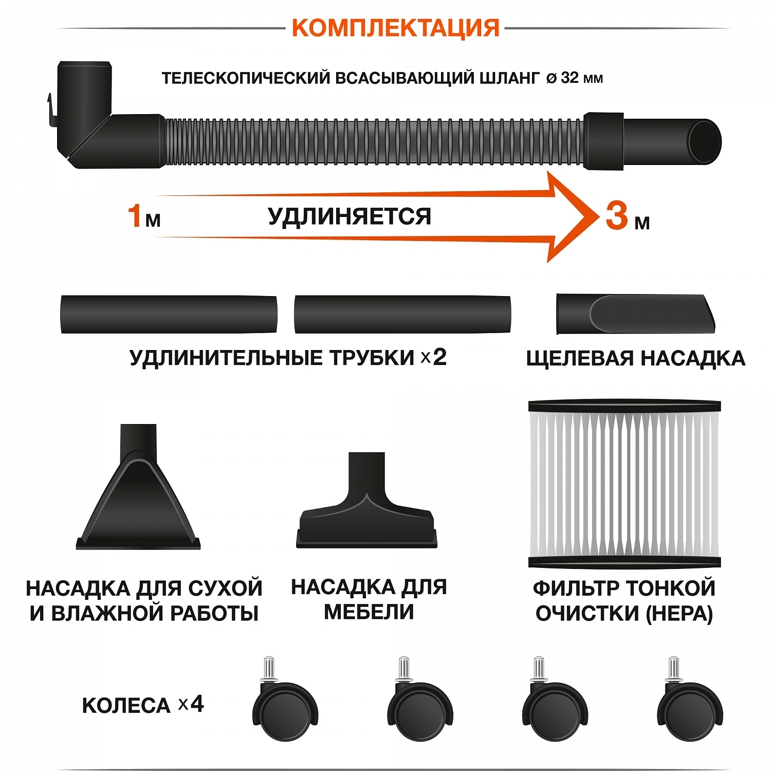 Строительный пылесос Daewoo DAVC 1621Li SET 200Вт (уборка: сухая/сбор воды/выдув) оранжевый — миниатюра 20