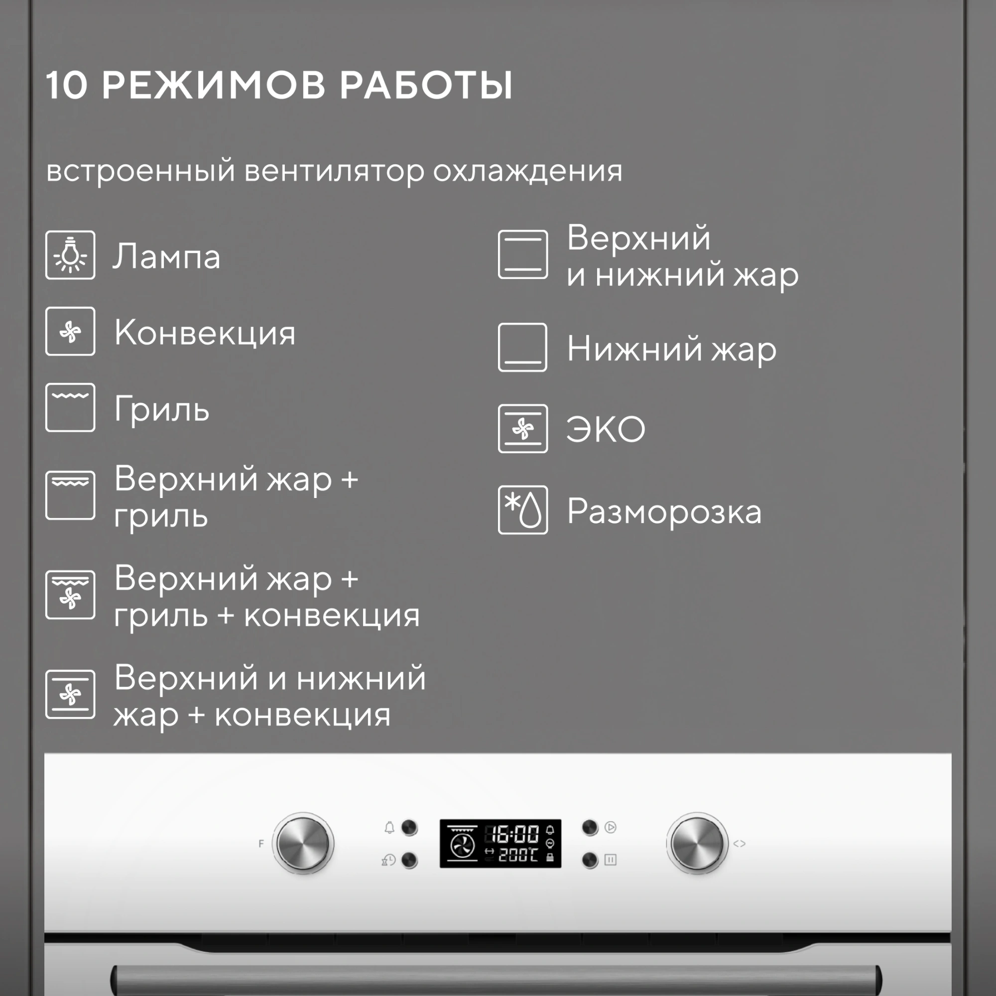 Духовой шкаф Электрический Hyundai HEO 6650 WG белый — миниатюра 5