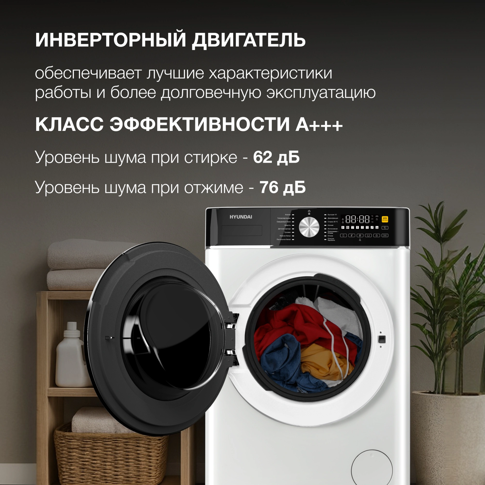 Стиральная машина Hyundai WME7216 класс: A+++ загр.фронтальная макс.:7кг белый инвертор — миниатюра 21