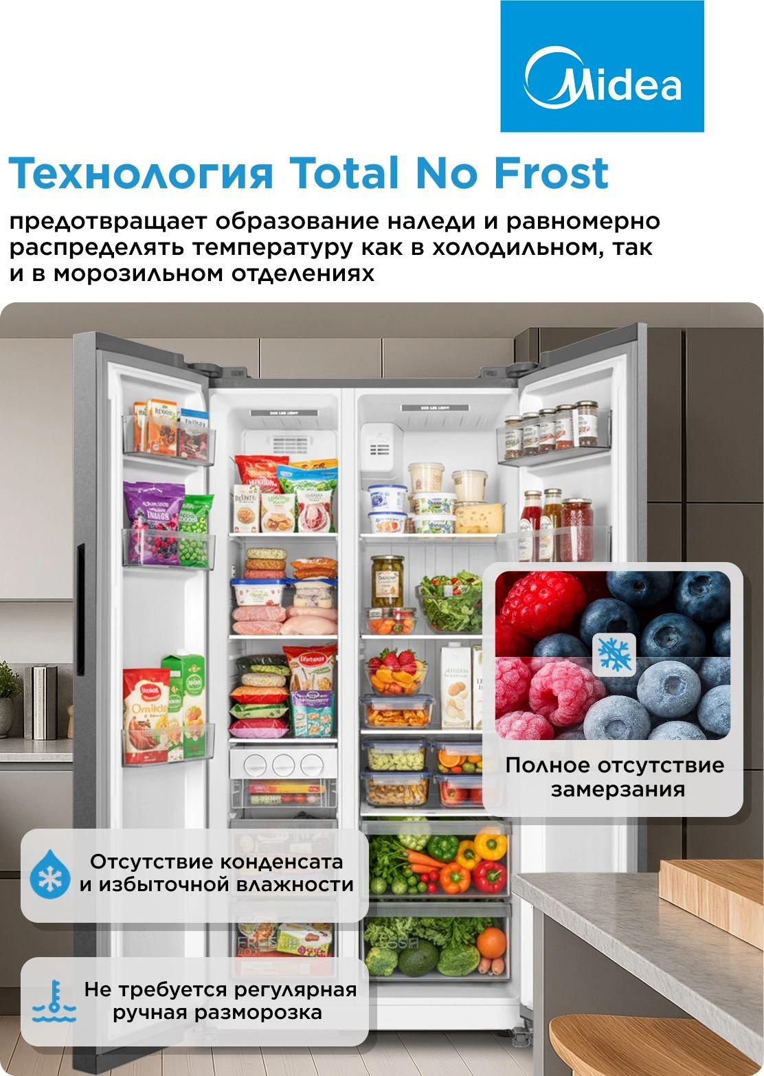 Холодильник Midea MDRS710FGE46 2-хкамерн. нержавеющая сталь инвертер — миниатюра 11