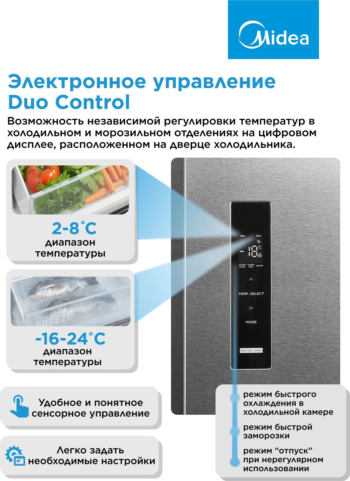 Холодильник Midea MDRS710FGE46 2-хкамерн. нержавеющая сталь инвертер — миниатюра 12