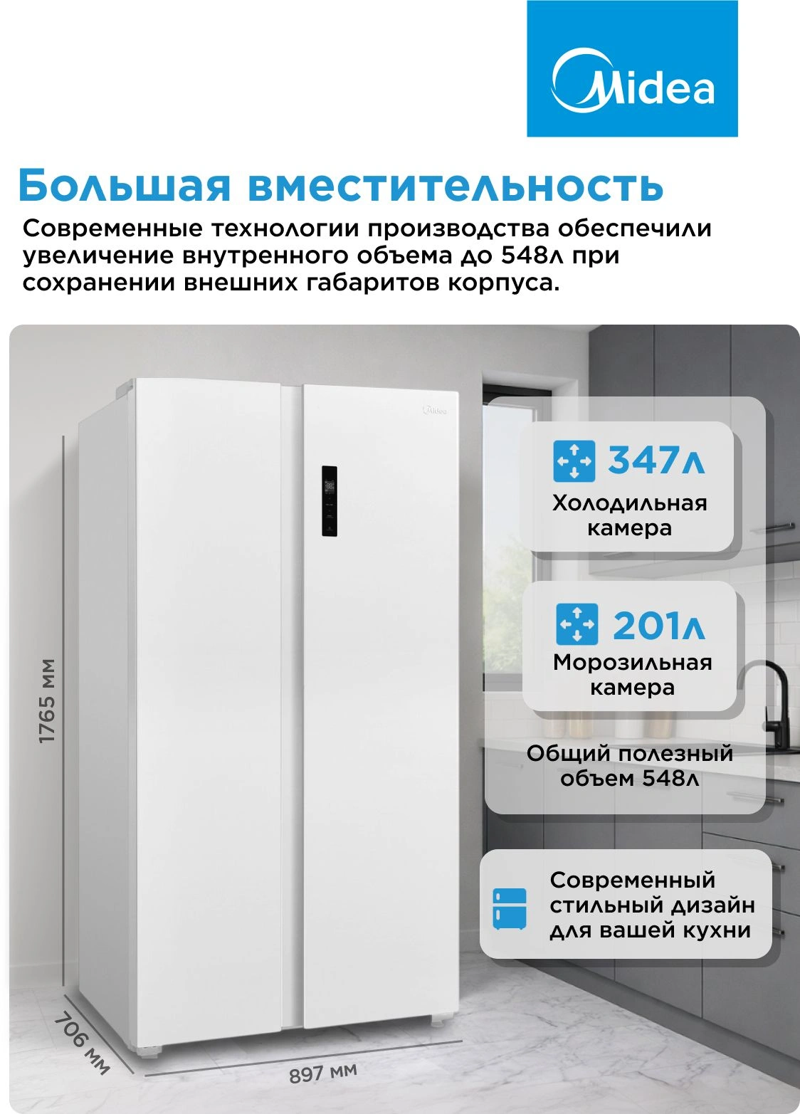 Холодильник Midea MDRS710FGE01 2-хкамерн. белый инвертер — миниатюра 11