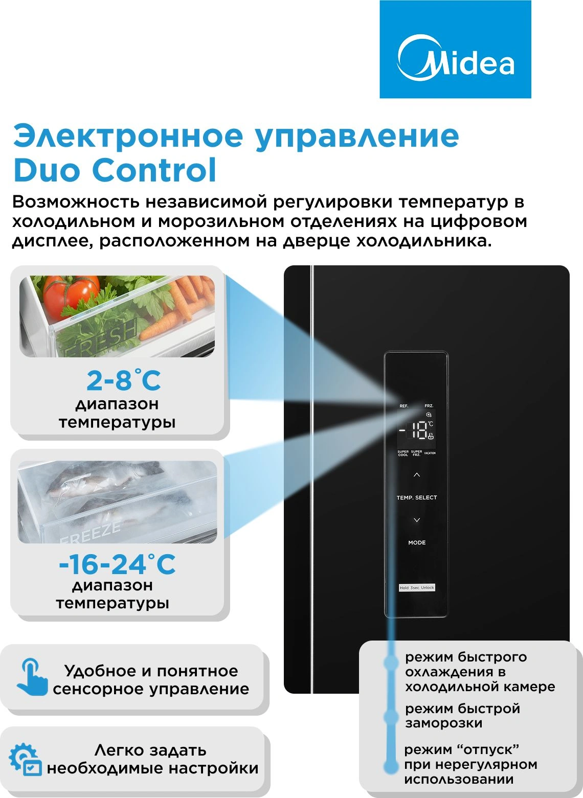 Холодильник Midea MDRS710FGE30 2-хкамерн. черный инвертер — миниатюра 13