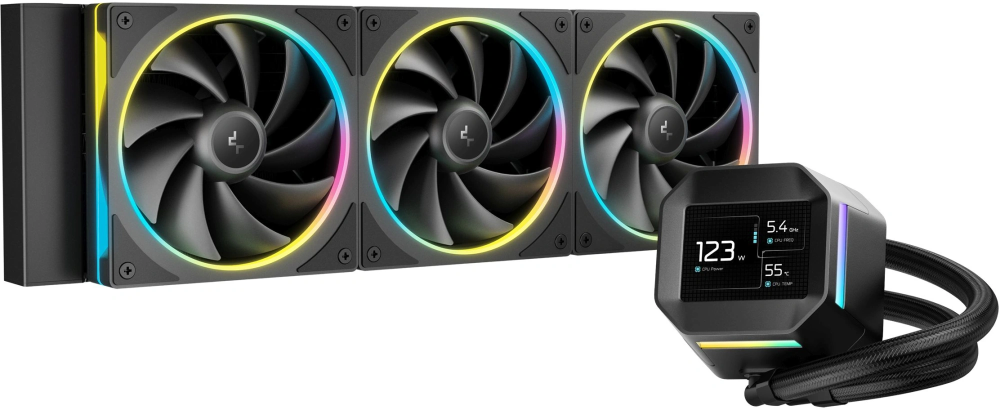 Система водяного охлаждения Deepcool LM360 ARGB Soc-AM5/AM4/1200/1700/1851 черный 4-pin 19-36dB Al LCD 250W 1729gr Ret (R-LM360-BKDMMC-1) — фото 1
