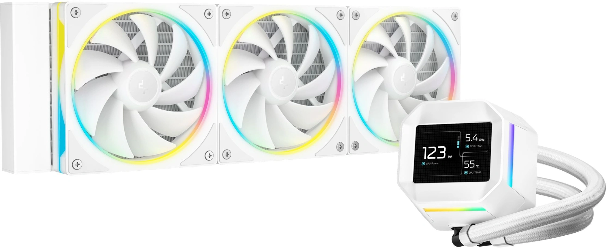 Система водяного охлаждения Deepcool LM360 ARGB Soc-AM5/AM4/1200/1700/1851 белый 4-pin 19-36dB Al LCD 250W 1729gr Ret (R-LM360-WHDMMC-1) — фото 1