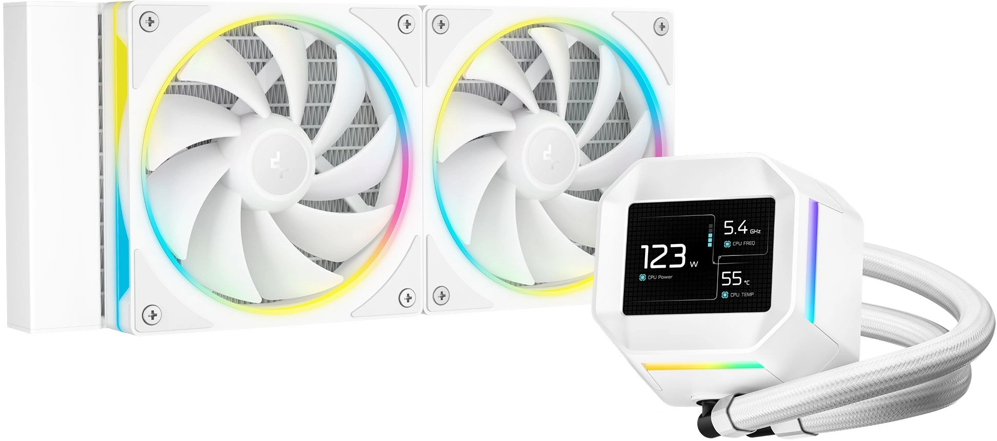 Система водяного охлаждения Deepcool LM240 ARGB Soc-AM5/AM4/1200/1700/1851 белый 4-pin 19-36dB Al LCD 220W 1404gr Ret (R-LM240-WHDMMC-1) — фото 1