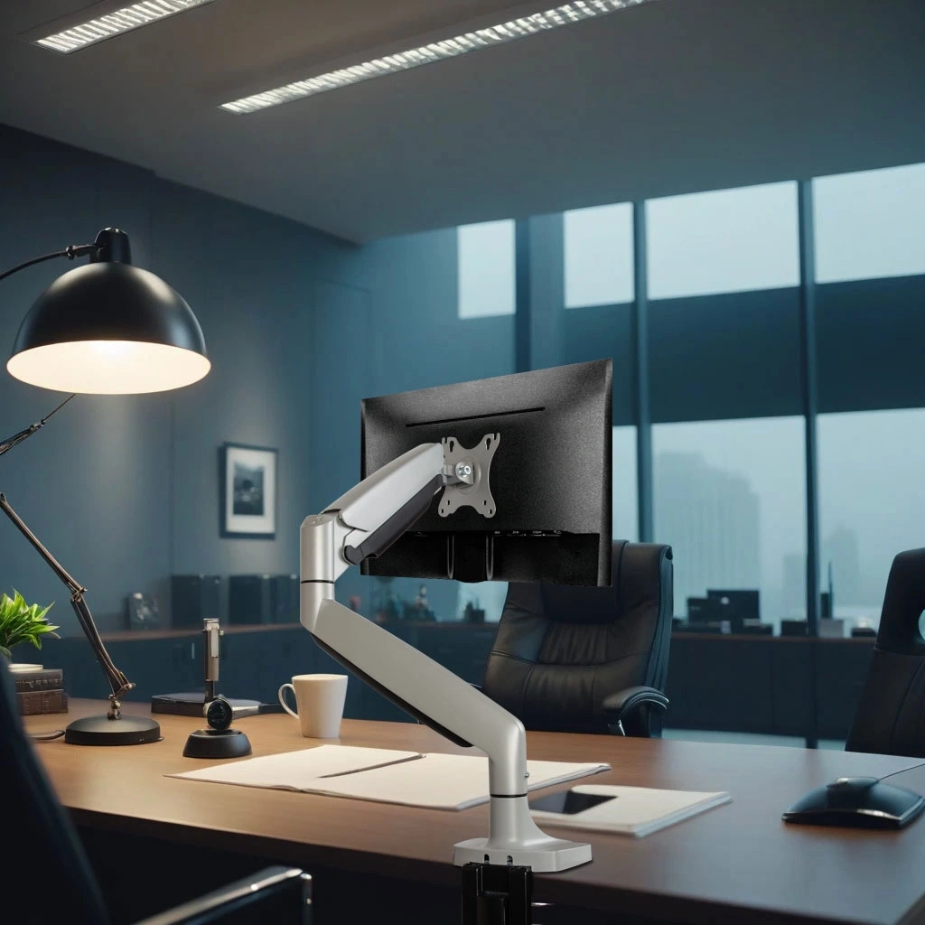 Кронштейн для мониторов ЖК Kromax OFFICE-21 серебристый 17"-45" макс.15кг настольный поворот и наклон — миниатюра 2