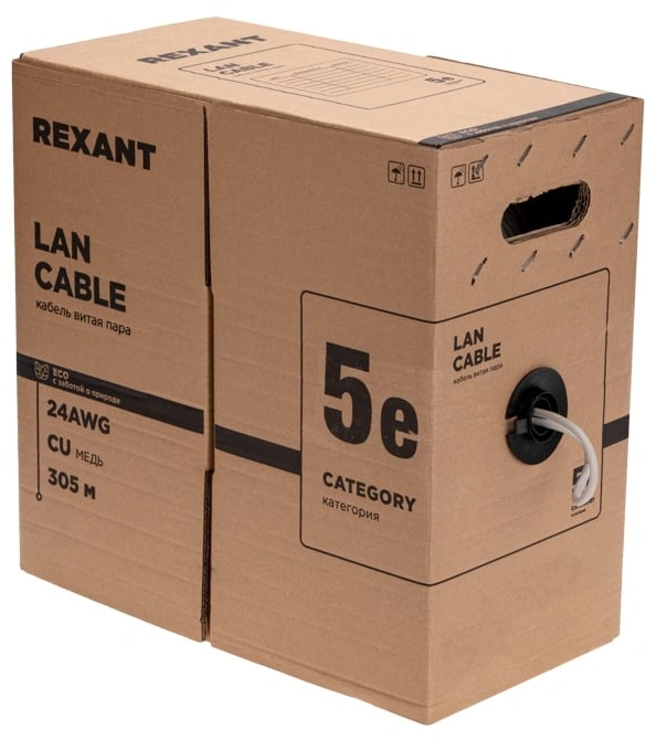 Кабель информационный Rexant 01-0146-R кат.5E F/UTP 4 пары 24AWG PE внешний 305м черный — фото 1