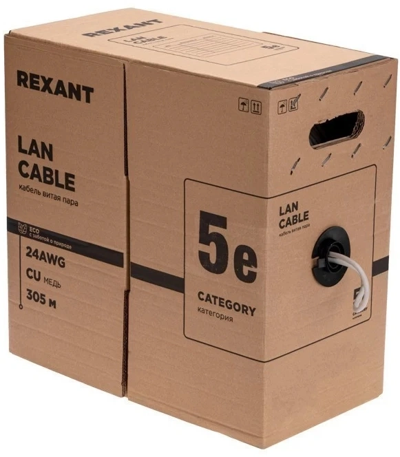 Кабель информационный Rexant 01-0143-R кат.5E F/UTP 4 пары 24AWG PVC внутренний 305м серый — фото 1