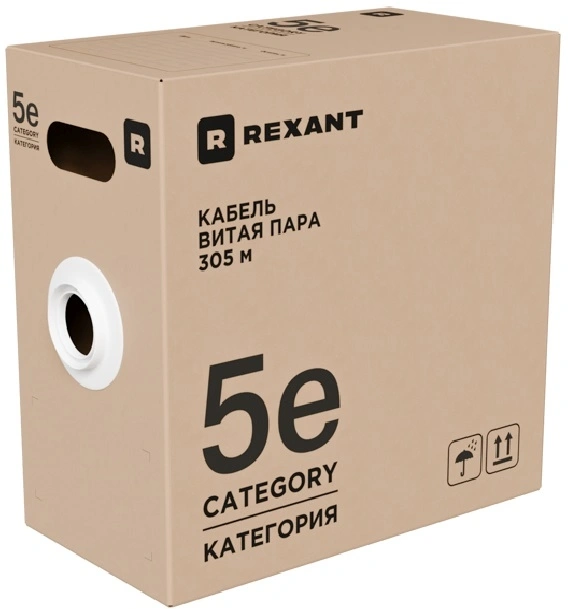 Кабель информационный Rexant 01-0041-R кат.5E U/UTP 4 пары 24AWG PVC внутренний 305м серый — миниатюра 6