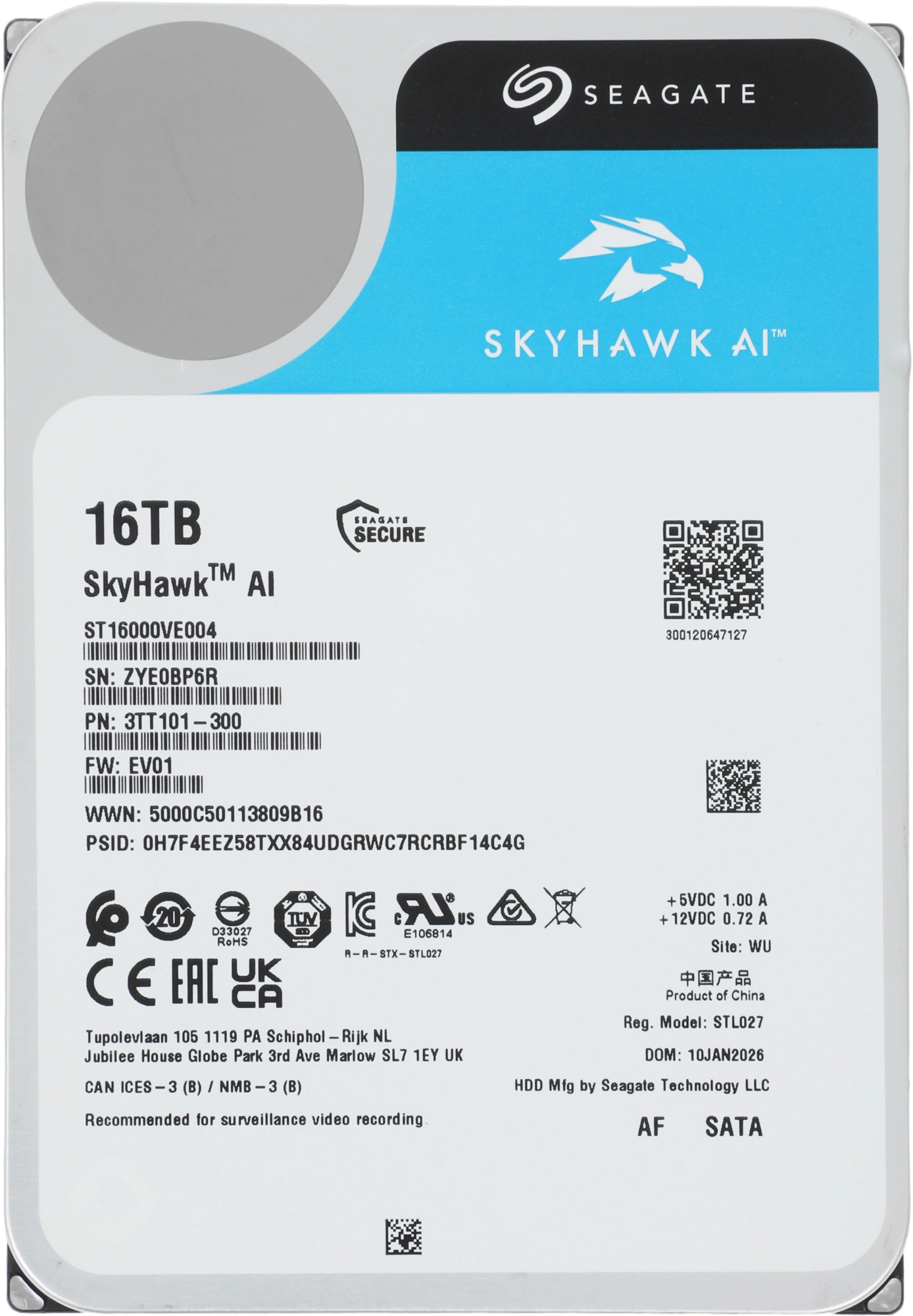 Жесткий диск Seagate SATA-III 16TB ST16000VE004 Surveillance SkyHawkAI 512E (7200rpm) 512Mb 3.5" — миниатюра 2