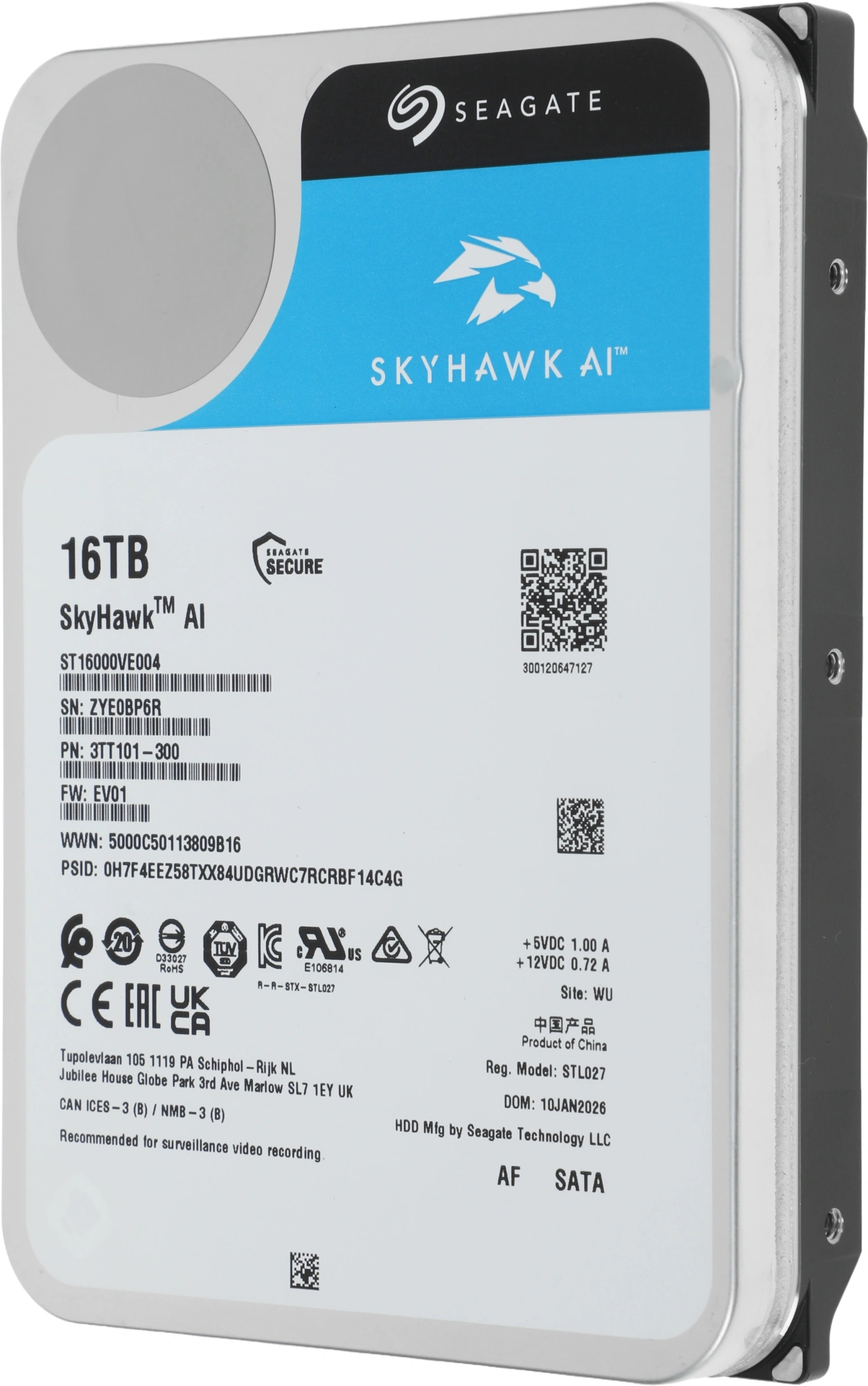 Жесткий диск Seagate SATA-III 16TB ST16000VE004 Surveillance SkyHawkAI 512E (7200rpm) 512Mb 3.5" — миниатюра 3