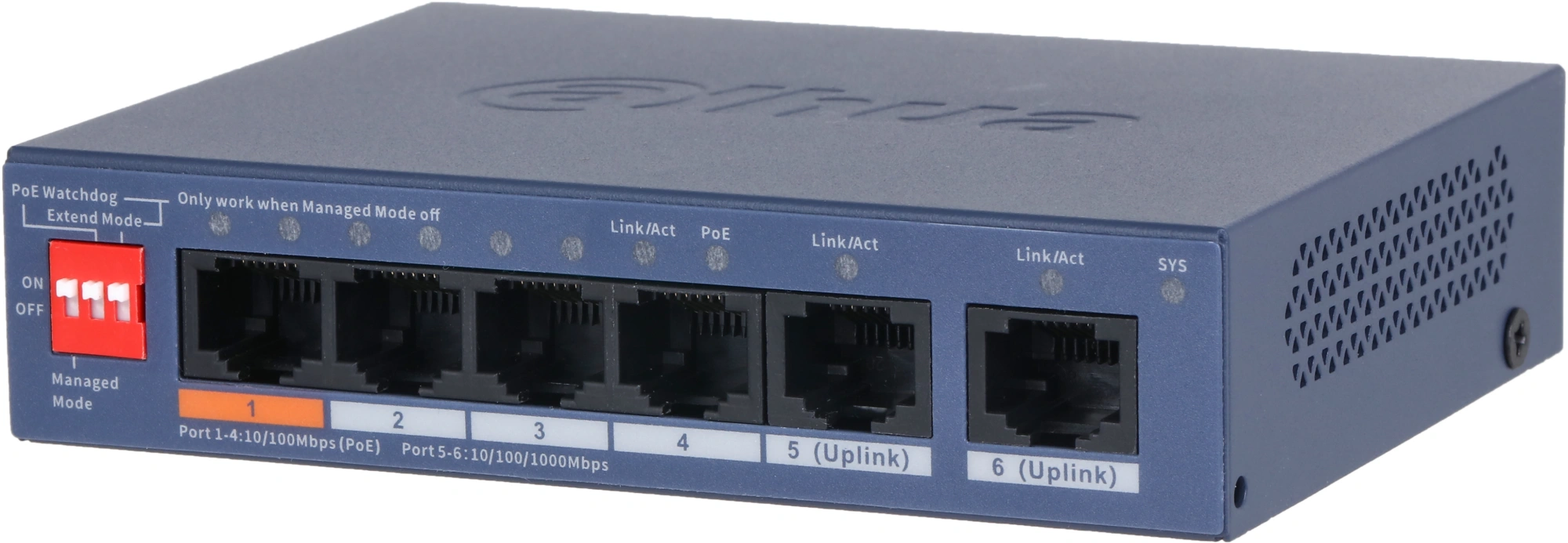 Коммутатор Dahua DH-CS4006-4ET2GT-60 (L2) 4x100Мбит/с 2x1Гбит/с 2xКомбо(1000BASE-T/SFP) 4PoE 60W управляемый — фото 1