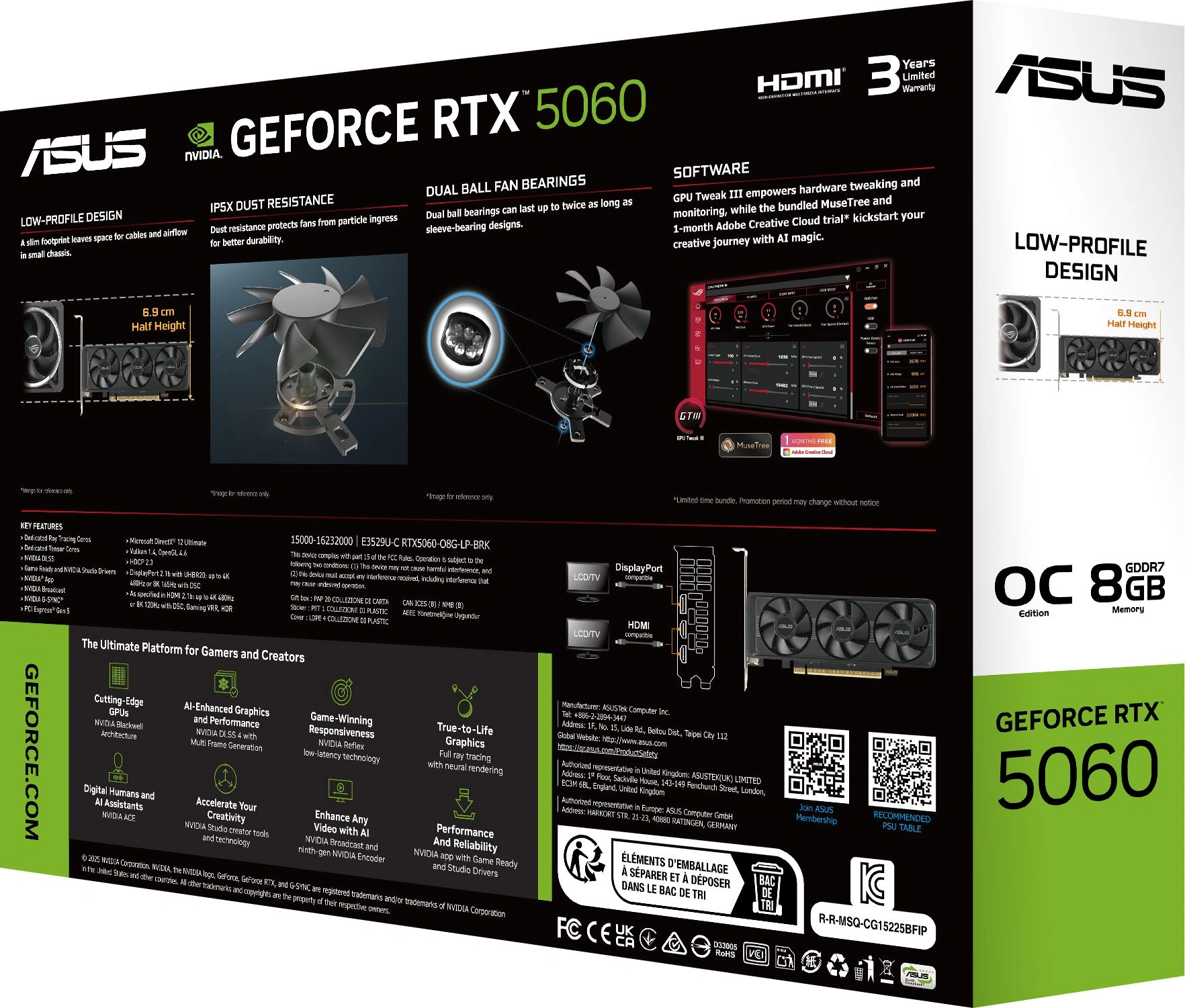 Видеокарта Asus PCI-E 5.0 RTX5060-O8G-LP-BRK NVIDIA GeForce RTX 5060 8Gb 128bit GDDR7 2550/28000 HDMIx2 DPx1 HDCP Ret low profile — миниатюра 11