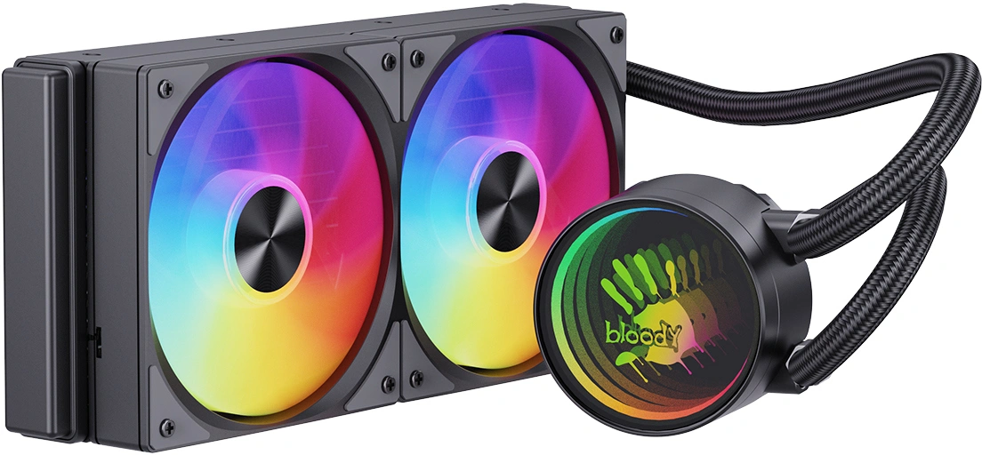 Система водяного охлаждения Bloody LC-10 ARGB Soc-AM5/AM4/1200/1700/1851 черный 4-pin 20-35dB Al+Cu 260W Ret (LC-10-ARGB240-BK) — миниатюра 4