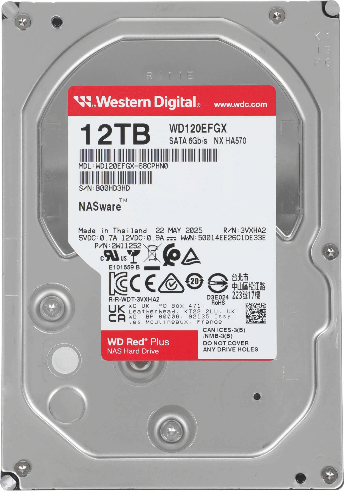 Жесткий диск WD SATA-III 12TB WD120EFGX NAS Red Plus (7200rpm) 512Mb 3.5" — фото 1