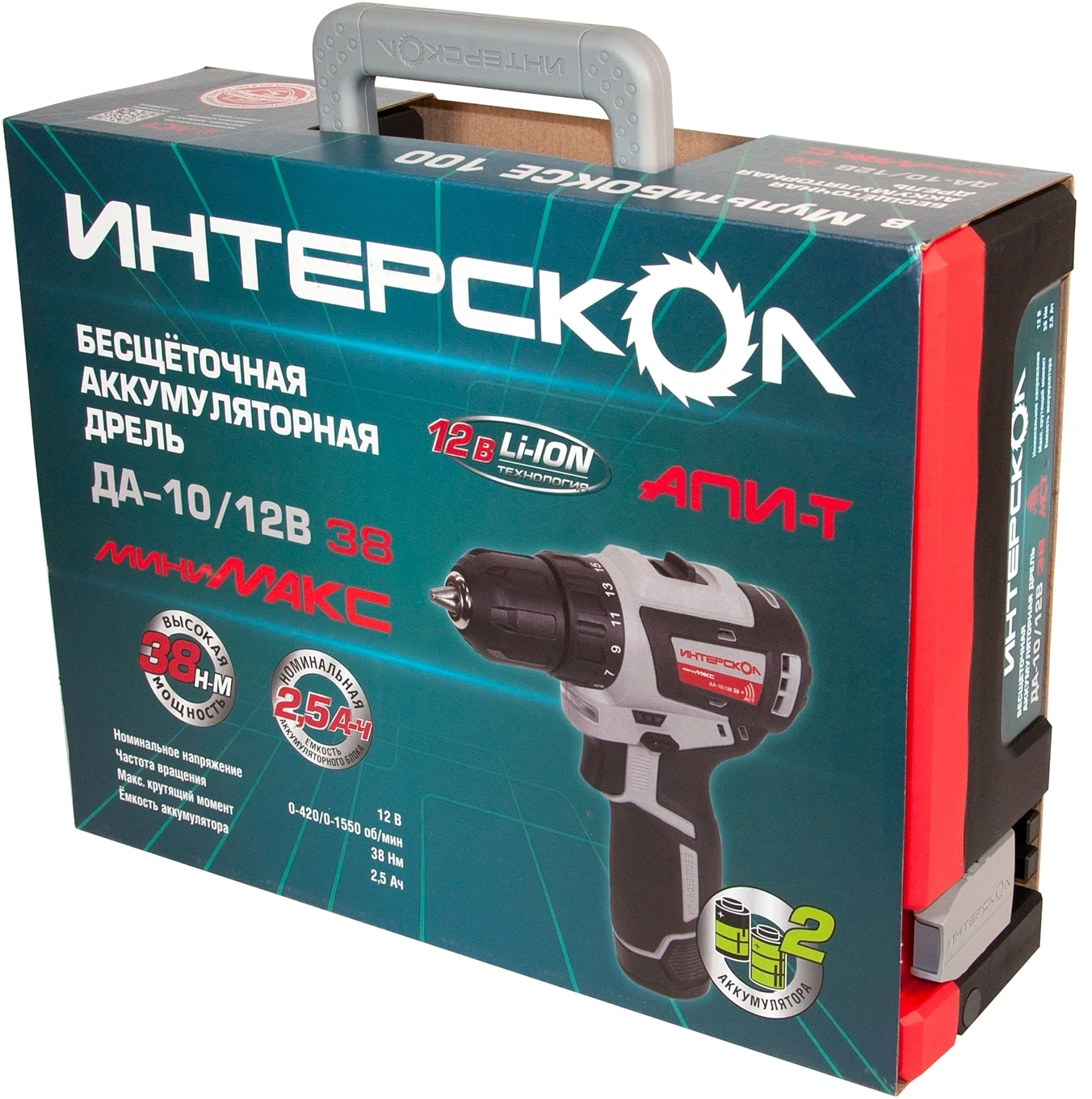 Дрель-шуруповерт Интерскол ДА-10/12В 38 аккум. патрон:быстрозажимной (кейс в комплекте) (757.2.2.46) — миниатюра 5