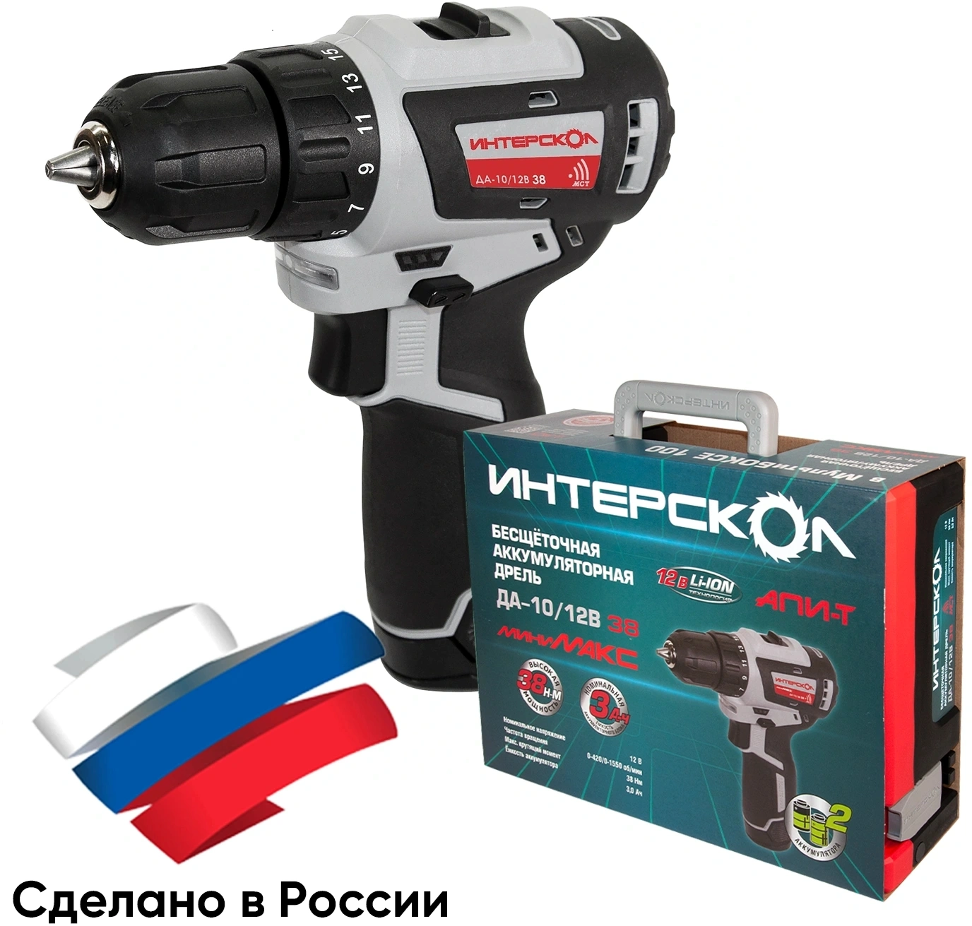 Дрель-шуруповерт Интерскол ДА-10/12В 38 аккум. патрон:быстрозажимной (кейс в комплекте) (757.3.2.46) — миниатюра 5
