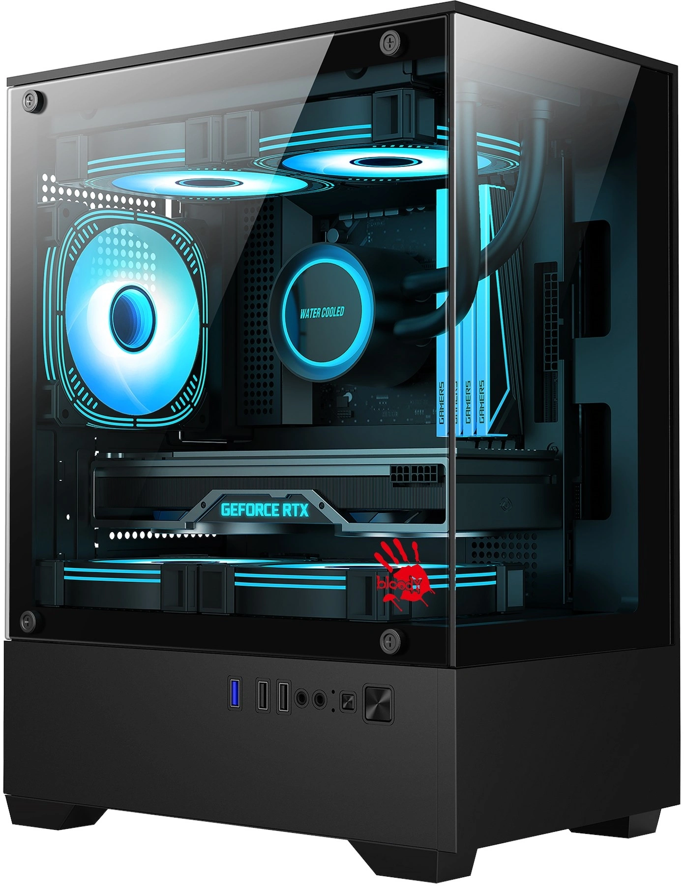 Корпус Bloody CC-125 черный без БП mATX 5x120mm 2xUSB2.0 1xUSB3.0 audio bott PSU — фото 1
