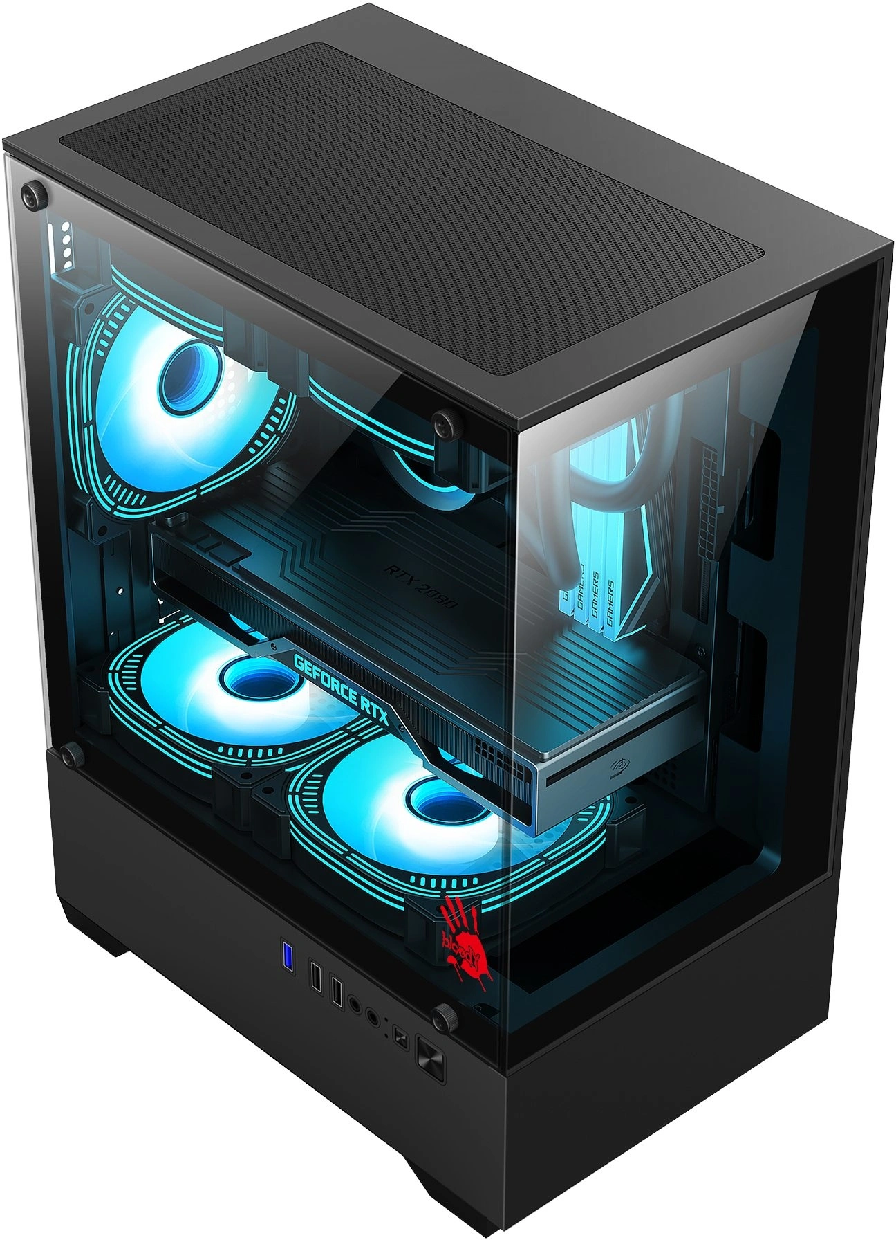 Корпус Bloody CC-125 черный без БП mATX 5x120mm 2xUSB2.0 1xUSB3.0 audio bott PSU — миниатюра 3