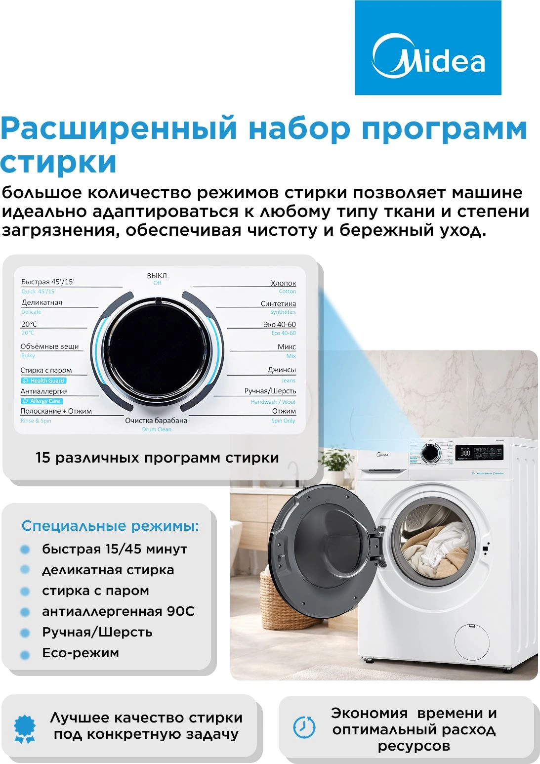 Стиральная машина Midea MF01814BS47/W класс: A загр.фронтальная макс.:8кг белый инвертор — миниатюра 11